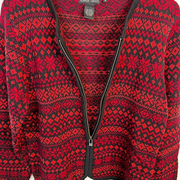 NOMADIC TRADERS Fairisle Cardigan in Black and Reds Size Medium - Picture 7 of 12